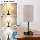 ZJOJO Table Lamp for Bedroom Set of 2, Bedside Small Lamps with 3 Way Dimmable Rocker Switch and AC Outlet, Nightstand Desk Lamp with Flaxen Fabric Shade Black Base for Living Room Home Decor Lights