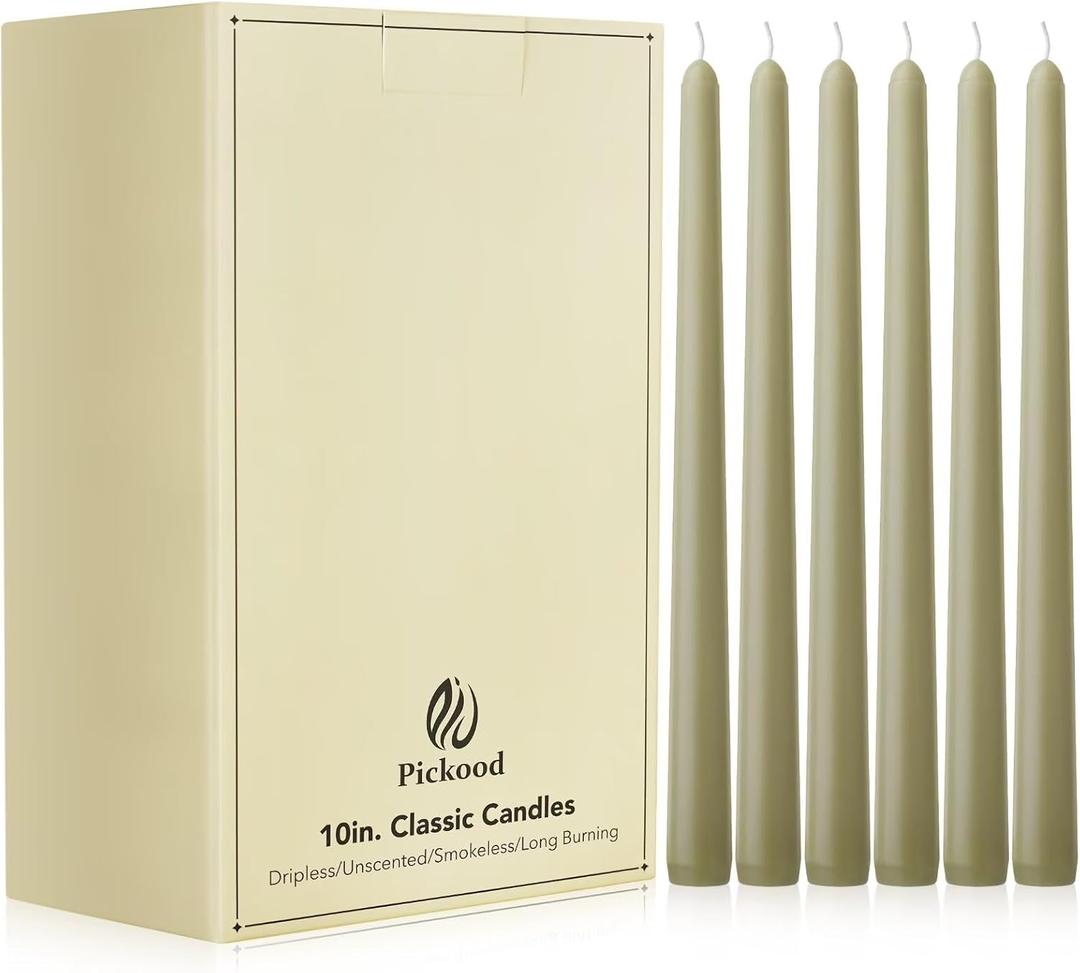10-Inch Tall Unscented Dripless Taper Candles Bulk 30 Pack - Sage Green Taper Candles Bulk - Smokeless, 6-8 Hour Long Burning - Colored Candlesticks Bulk - Sage Green
