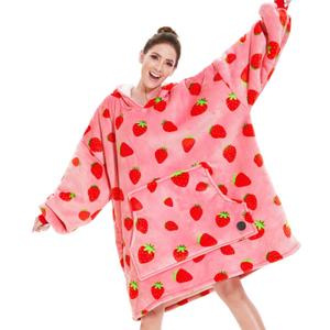THREE POODLE Wearable Blanket Hoodie for Women, Oversized Sherpa Sweatshirt Blanket for Adults Men, Cozy Strawberry Hooded Blankets, Gifts for Teen Girls Women Mom Sister