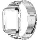 Iiteeology Compatible with Apple Watch Bands 44mm Series 6 5 4 Se, Upgraded Stainless Steel Band with iWatch Screen Protector Case for Men Women Silver/Silver