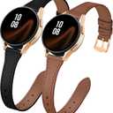 JR.DM 2 Pack Slim Leather Bands Women Compatible with Samsung Galaxy Watch 7/6/5/4/Active 2/4 Classic/6 Classic/5 Pro/FE 40mm 42mm 43mm 44mm 45mm 46mm 47mm, Top Leather Soft Watch Thin Straps20mm