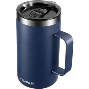 KXIAOCHEN 20oz Insulated Coffee Mug with Lid, Stainless Steel Coffee Cup, Double Wall Vacuum Coffee Tumbler with Handle, Premium Thermal Travel Coffee Mug (Navy Blue)