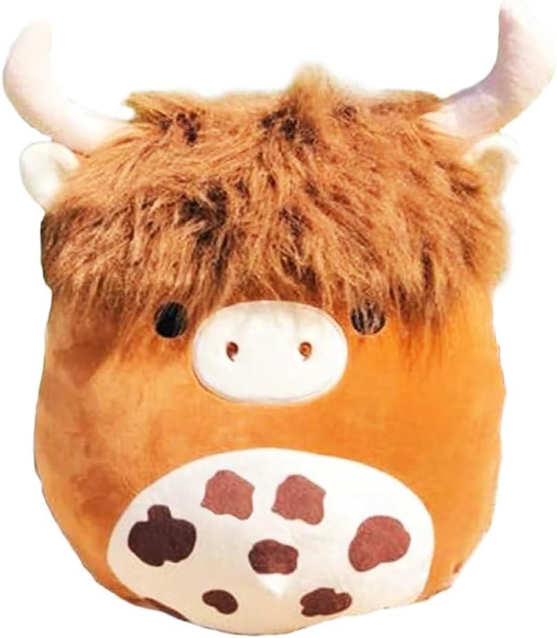 12'' Scottish Cow Plush Toy - Soft Stuffed Animal Pillow for Kids, Girls, Boys - Cute Kawaii Brown Fluffy Cow Plushie for Birthdays