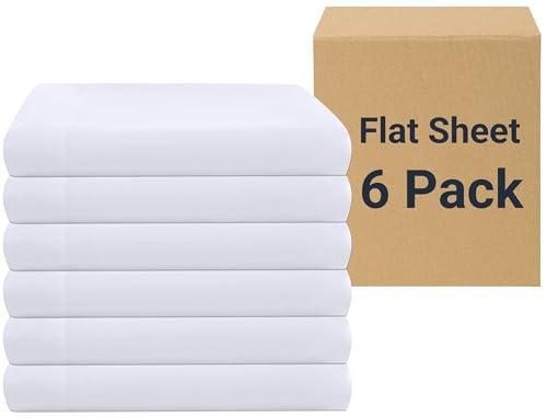 ZPECC White Bulk Flat Sheets Only Queen Size 6 Pack, Easy Sort Top Bed Sheet by Color-Coded Hem Threads, Soft Durable Brushed Microfiber Fabric Hotel Airb&bs Essentials for Hosts, 90"x102"