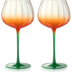 Singhoow 2 Pcs Halloween Pumpkin Goblet 20 oz Orange Fall Glasses Cocktail Cups for Autumn Thanksgiving Halloween Party