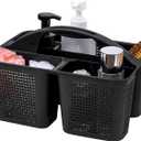 UUJOLY Plastic Portable Shower Caddy Basket Bucket, Cleaning Shower Basket with Handle Compartments Storage Basket Organizer for Bathroom Kitchen College Dorm Sink, Black
