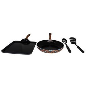 IMUSA Nonstick Ceramic Cookware Set 4-Piece 10.5in/10in, with Soft-Touch Handles, Aluminum, Black