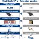 Sealer Pro, Patented 12inch Impulse Heat Bag Sealer, 7mm Sealing Width Poly Bag Seal Machine, 2 Replacement Kits 2 Fuses Included, Blue
