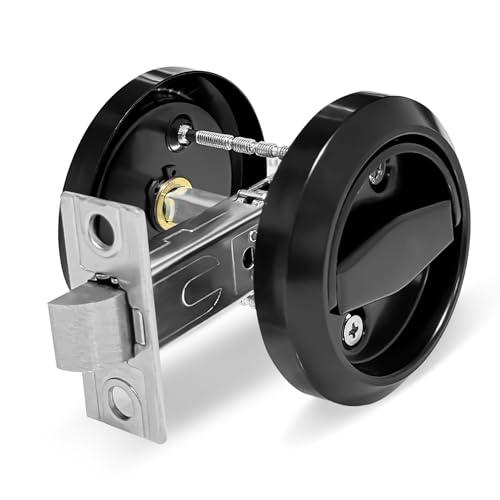 Round Recessed Door Lock, Stainless Steel 304 Hidden Recessed Cup Door Handle, Low Profile Door Knob for Privacy Pocket Door,Flat Door Knob, Black