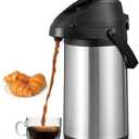 Airpot Thermal Thermos Coffee Dispenser with Pump,Airpot Coffee Carafe Thermal for Keeping Hot Double Walled Insulated Stainless Steel Beverage Dispenser Lever Action for Hot/Cold Water