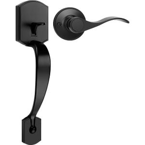 Camelot Trim Lower Half Handleset, Matte Black Finish, Upgated Entry Door Handle with Accent Wave Door Lever for Electronic Keypad with Drop Interior Left Handed Lever (1 Pack)