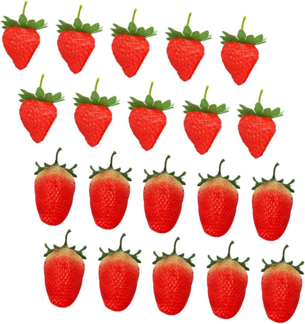 24pcs Realistic Artificial Strawberries Decorative Fruit Models Plastic for Home Store Event Education