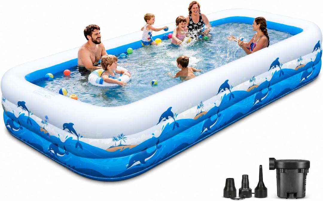 Extra Large Family Inflatable Pool, 130" x 72" x 22" Blow Up Pool for Kids & Adults, Thick PVC Kiddie Swimming Pool for Backyard Summer Fun