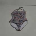Eomenie Women One Piece Tummy Control Swimsuit Halter Scallop Trim Bathing Suits 1 Piece Vintage Ruched Slimming Swimwear (S, Orange Blue Floral Printed)