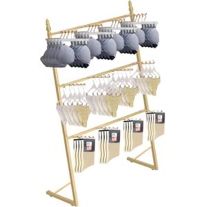 Clothing Store Underwear Sock Display Stand with 12 Hooks, 3 Tier Lingerie Bra Rack Swimsuit Organizer Hanger, Commercial Shelves for Panty Waist Chain Gloves Storage
