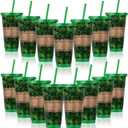 Jingmore Dinosaur Party Cups 24oz Reusable Forest Path Theme Plastic Tumblers with Lid and Straws Green Dino Jungle Drinking Cup for Baby Shower Picnic Camping Tropical Party Favor Birthday Decoration
