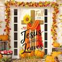 Fall for Jesus Door Cover Thanksgiving Backdrop Pumpkin Cross 71x35 Inch Christian Fall Banner for Religious Autumn Decorations Sign for Porch Wall Decor Photo Booth Props