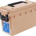 Sheffield 12627 Ammo Storage Box, Stackable .30 Cal Field Boxes, Water and Dust Resistant, Lockable Storage Box with Handle, Secures Hunting Gear, Supplies, and Bullets, Made in USA, Tan, 1-Pack