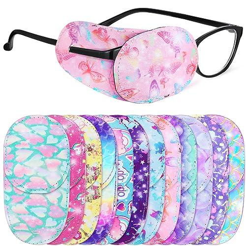 Newcotte 12 Pcs Eye Patch for Kids Toddler Reusable Adjustable Girls Boys Eyepatch for Glasses Left or Right Eye Patch, Assorted Patterns(Mermaid)