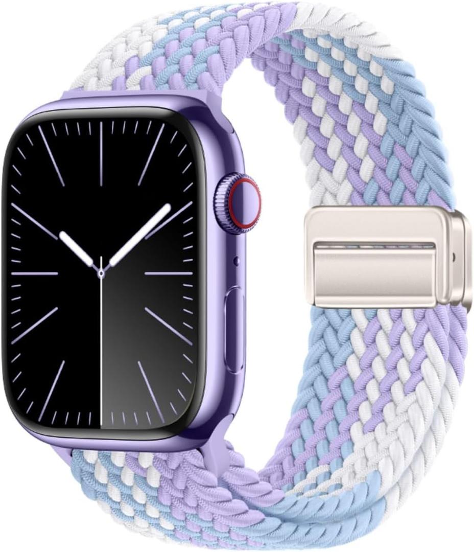 Nylon Sport Loop Watch Bands Compatible with Apple Watch Band Ultra 2 1 49mm 45mm 44mm 42mm 41mm 40mm 38mm, Soft Braided Woven Magnetic Clasp Strap for iWatch Series 10/9/8/7/6/5/4/3/SE,Women Men (Violet)