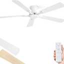 ZMISHIBO 52 Inch Ceiling Fan No Light, Flush Mount Low Profile, Modern White Ceiling Fan Without Light, Remote Control & Quiet DC Motor, for Indoor&Outdoor, Bedroom, Living Room