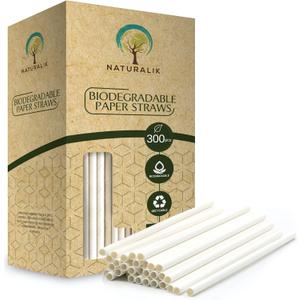 300/1000-Pack Extra Durable White Paper Straws Biodegradable- Premium Eco-Friendly Paper Straws Bulk- Drinking Straws for Juices, Restaurants and Party supplies, 7.7" (White, 300ct)