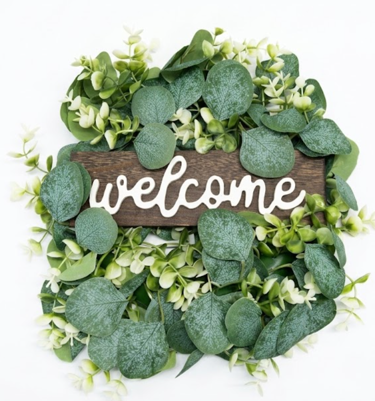 LSKYTOP Artificial Green Eucalyptus Wreaths 14'' Spring Summer Eucalyptus Leaf Wreaths for Home Farmhouse Front Door Decor