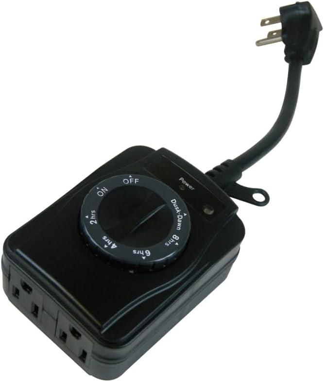 PowerZone TNOCD002 Countdown Timer with Photosensor, 15 A, 125 V, 1875 W, 2 -Outlet, Black