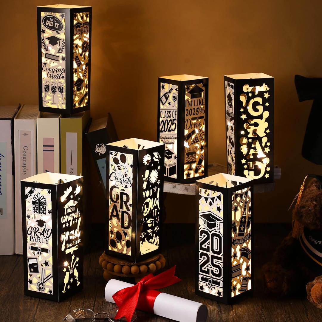 Honoson 12 Pcs Light Up Graduation Centerpieces Class of 2025 Graduation Lanterns Boxes with LED String Lights Congrats Grad Table Decorations for College High School Party Photo Props (Black) Honoson 12 Pcs Light Up Graduation Centerpieces Class of 2025 Graduation Lanterns Boxes with LED String Lights Congrats Grad Table Decorations for College High School Party Photo Props (Black)
