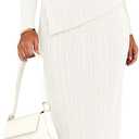 PRETTYGARDEN Women 2 Piece Outfits Long Sleeve Asymmetric Slit Hem Tops Midi Bodycon Skirt Sets Lounge Knit Sweater Set (Medium, White)