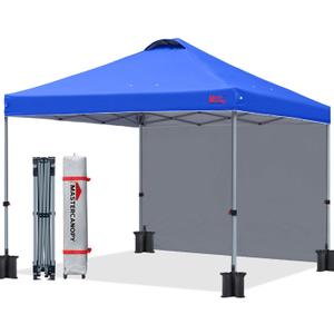 MASTERCANOPY Durable Pop-up Canopy Tent with 1 Sidewall (8'x8',Blue)