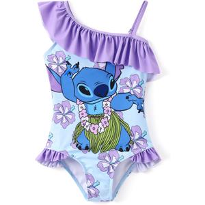 Disney Stitch Frozen Marvel Minnie Mouse Girls Swimsuits Ruffle One Piece Bathing Suits UPF 50 Swimwear Quick Dry (8-9 Years)