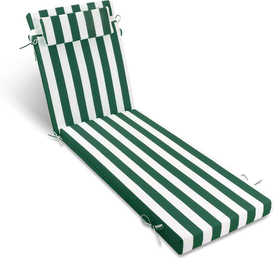 PNP FKJP Outdoor Patio Chaise Lounge Cushion with Headrest,with 100% PolyesterComfortable and Stylish Patio Cushion 72 * 21 Green White, 72x21"
