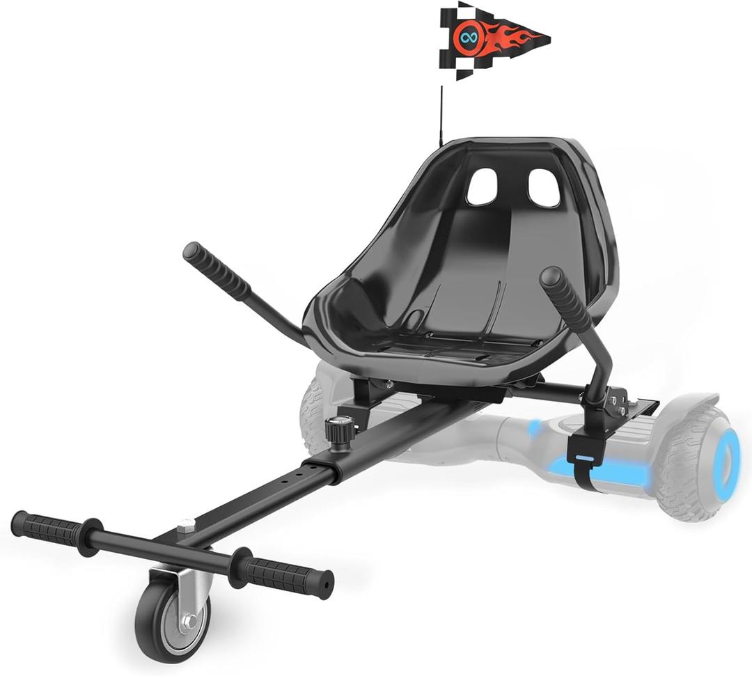 Go Kart Seat Attachment for Self-Balancing Scooter  Adjustable Frame Fits 6.5", 8", 10" Balance Boards, Easy Install, Safe & Fun Ride for Kids and Adults, Ideal for Gifts (Classic Black)
