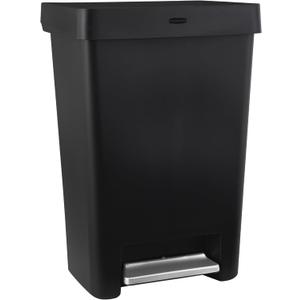 Rubbermaid Step-On Kitchen Trash Can with Lid, 12.4 Gallon, Black, Plastic Garbage Container for Home/Kitchen/Apartment/Garage