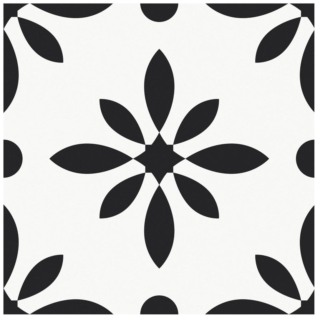 MORCART Peel and Stick Floor Tile - Vinyl Flooring Self Adhesive DIY: Square White+Black Flowers 7.87" x 7.87" 20 PCS, Waterproof and Removable Tile Sticker for Kitchen, Bathroom, Staircase FT-1624