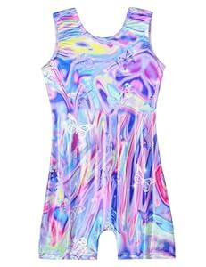Domusgo Gymnastics Leotards for Girls Sparkly One Piece Sleeveless Tumbling Colorful Butterfly Unitards Size 6-7 Years