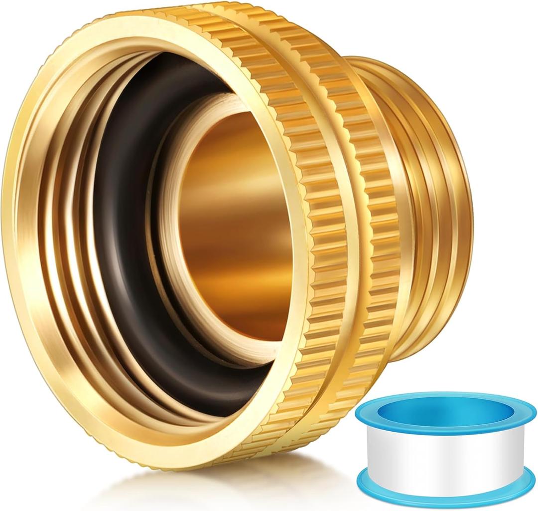 Solid Brass Garden Hose Adapter, 3/4'' GHT Garden Male x 1'' NPT Female Connector, 1 Inch Male Hose Thread to 1.3 Inch Pipe Fittings Thread, with Rubber Gasket