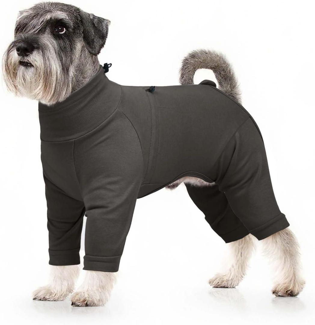 Recovery Suit for Small Dogs, Adjustable Surgical Recovery Suit for Dogs Female Male, Zipper On 4 Leg Long Sleeve Dog Pajamas Onesie for Shedding Anti-Licking Wound Skin Disease (Grey) S