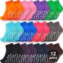 Grip Pilates Socks for Women & Men- Adults Bulk Non Slip Anti Skid Sticky Grippy Sock for Hospital Yoga Barre (5.5-9, Foot Pattern /Multicolo r(12 Pairs))