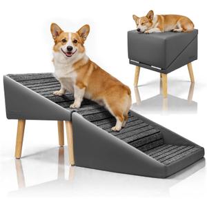 Dog Stairs for Small Dogs,17" H 4Step NonSlip Dog Ramp for Couch Low Bed | 2in1 Foldable Wooden Pet Stairs & Steps with Split Ottoman Design,for Puppy Medium Senior Injured Pets,Holds 250LBS