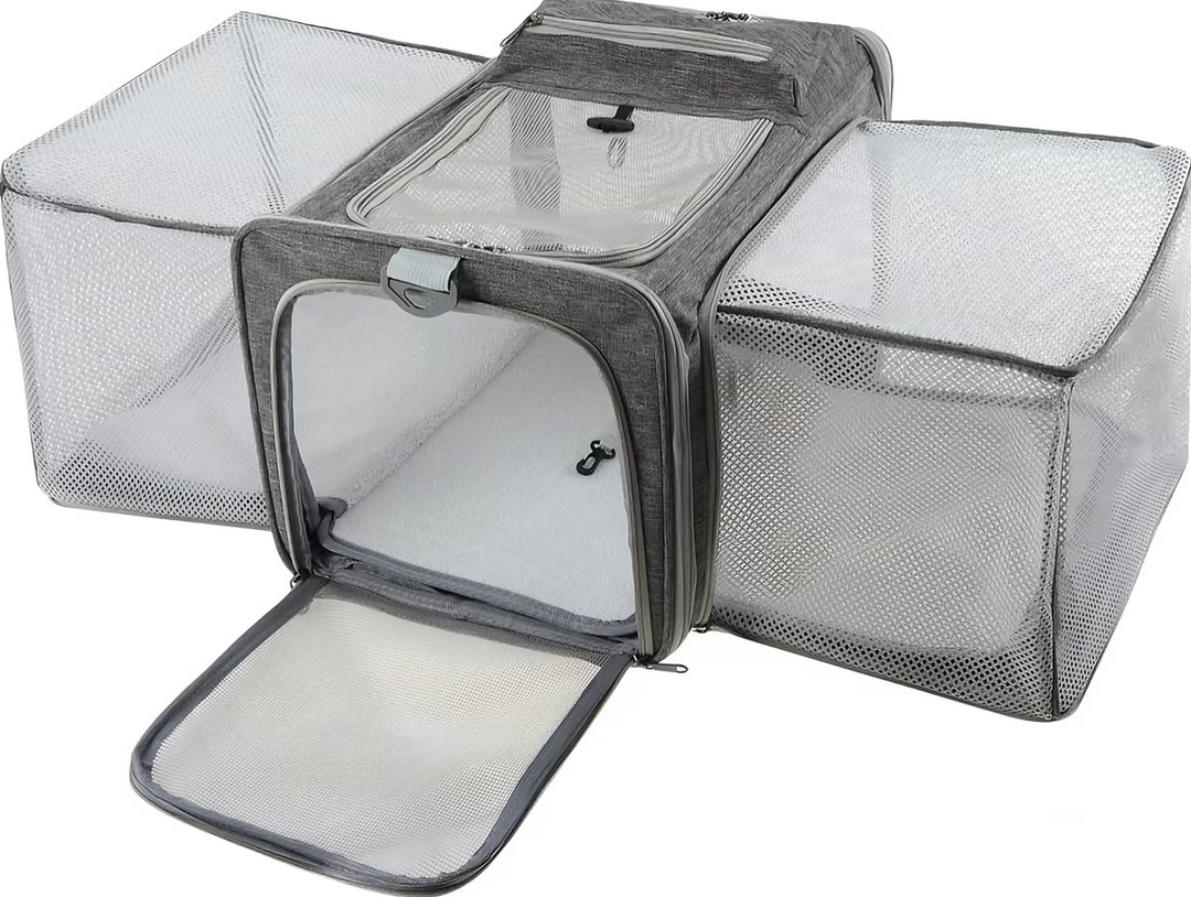 Gapzer Expandable Collapsible Washable TSA Airline Approved Soft Dog & Cat Carrier, Grey, 17.7 x 11 x 11-in