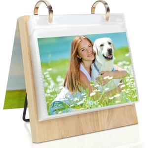 4x6 Desktop Flip Photo Album on Stand 4x6 Standing Photo Album Portrait Family Photo Collections Tabletop with 60 PVC Pockets
