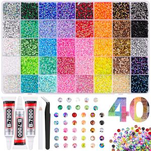 40000Pcs 40 Colors Jelly Rhinestones for Bedazzling, 3mm Multicolor Resin Flatback Gems for Diamond Art, Bedazzler Kit with 3Pcs 10ml B7000 Jewelry Glue for Crafting Book Shoes Nail Art (Ultra Large Packs + 3Pcs Glue | 3mm Beads)
