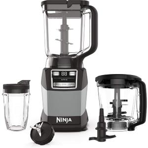 Ninja Blender, Compact Kitchen System, 1200W, 3 Functions for Smoothies, Dough & Frozen Drinks with Auto-IQ, 72-oz.* Blender Pitcher, 40-oz. Processor Bowl & 18-oz. Single-Serve Cup, Grey, AMZ493BRN (1200 Peak Watts)