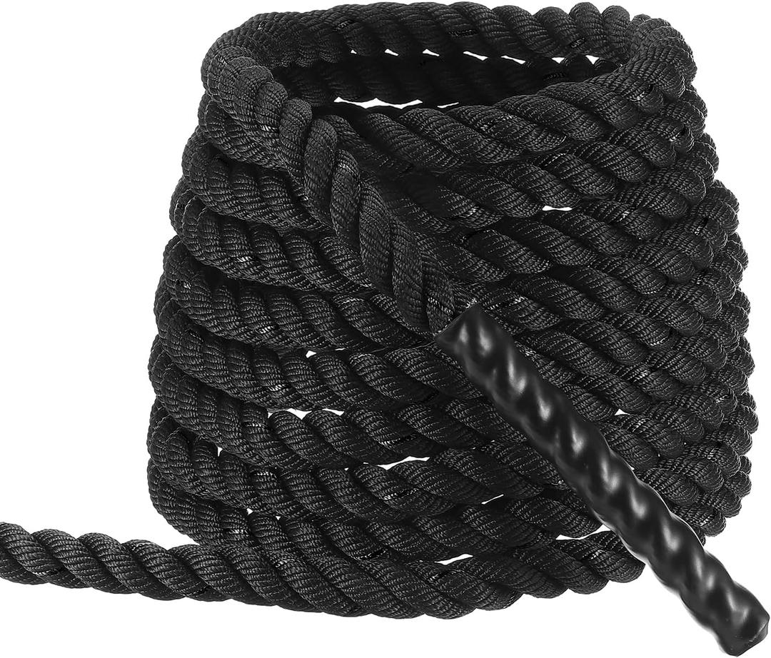 MECCANIXITY Battle Rope 10ft x 1 Inch Polyester Workout Rope Heavy Fitness Exercise Rope for Strength Training Home Gym Muscle Building, Black