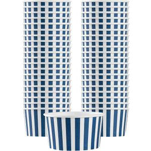 Restaurantware Coppetta 8 Ounce Dessert Cups, 50 Disposable Ice Cream Cups - Lids Sold Separately, Sturdy, Blue And White Paper FroYo Bowls, Striped, For Hot And Cold Foods, Perfect For Gelato, 50 Count