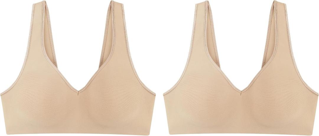 Hanes Women's Wireless Bra, Smooth Comfort Full-Coverage T-Shirt Bra for Women, Single Or 2-Pack (Beige, M)