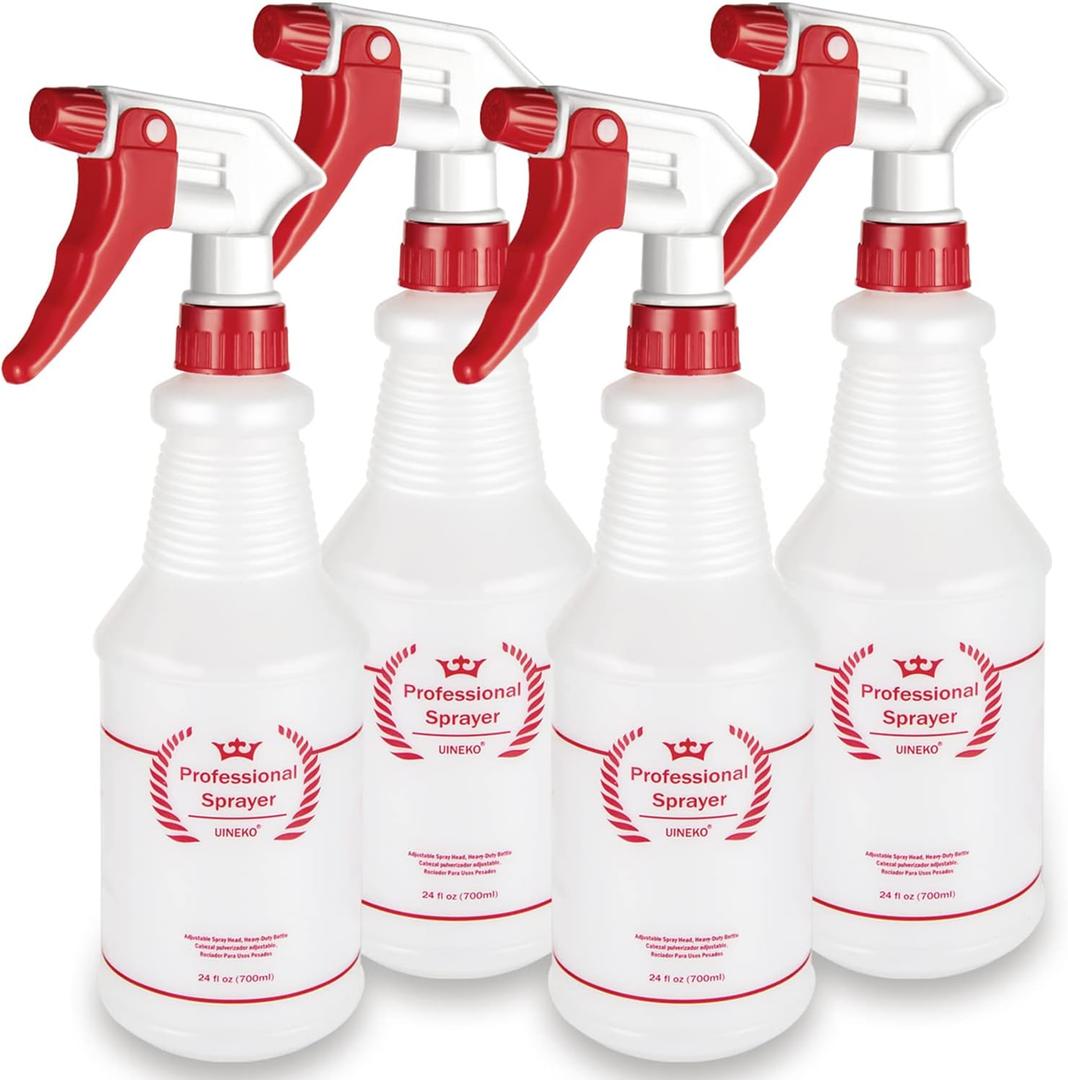 Uineko Plastic Spray Bottle (2 Pack, 24 Oz, All-Purpose) Heavy Duty Spraying Bottles Leak Proof Mist Empty Water Bottle for Cleaning Solution Planting Pet with Adjustable Nozzle and Measurements