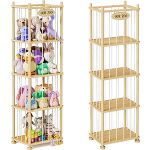 Stuffed Animal Storage Organizer, Solid Pine Wood Toy Storage Rack with Removable Shelves, Large Stuffed Animal Holder for Kids Room, Nursery, Playroom, Sort Plush Toys by Size, Color, or Type